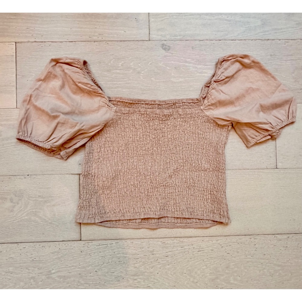 Abercrombie & Fitch Puff Sleeve Smocked Crop Top Blush Pink Cottagecore Boho XL